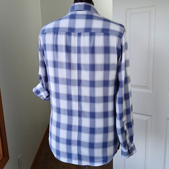 Calvin Klein Blue Checks Classic Fit Button up Shirt S repaired cotton roll tab - Picture 4 of 16